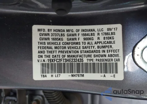 2017 Honda Civic Ex from USA, damaged, VIN 19XFC2F73HE232435